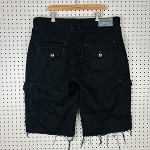 Coogi Black Cargo Shorts Raw Hem Teal Stitching Size 40 Hip Hop Streetwear Baggy